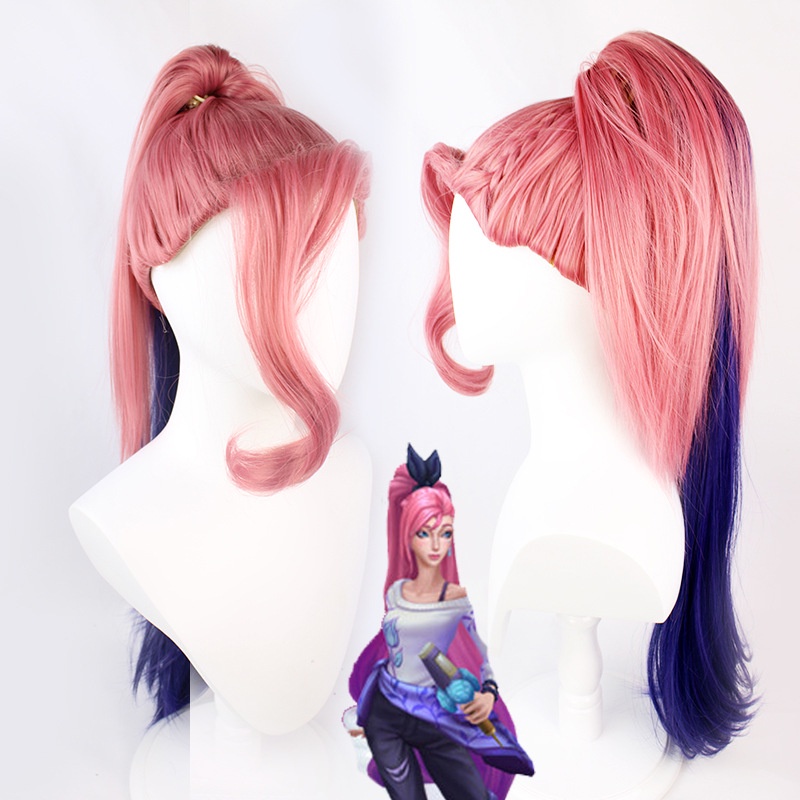 Drift Art League of Legends KDA Seraphine cos wig pink gradien suhu tinggi sutra rambut panjang