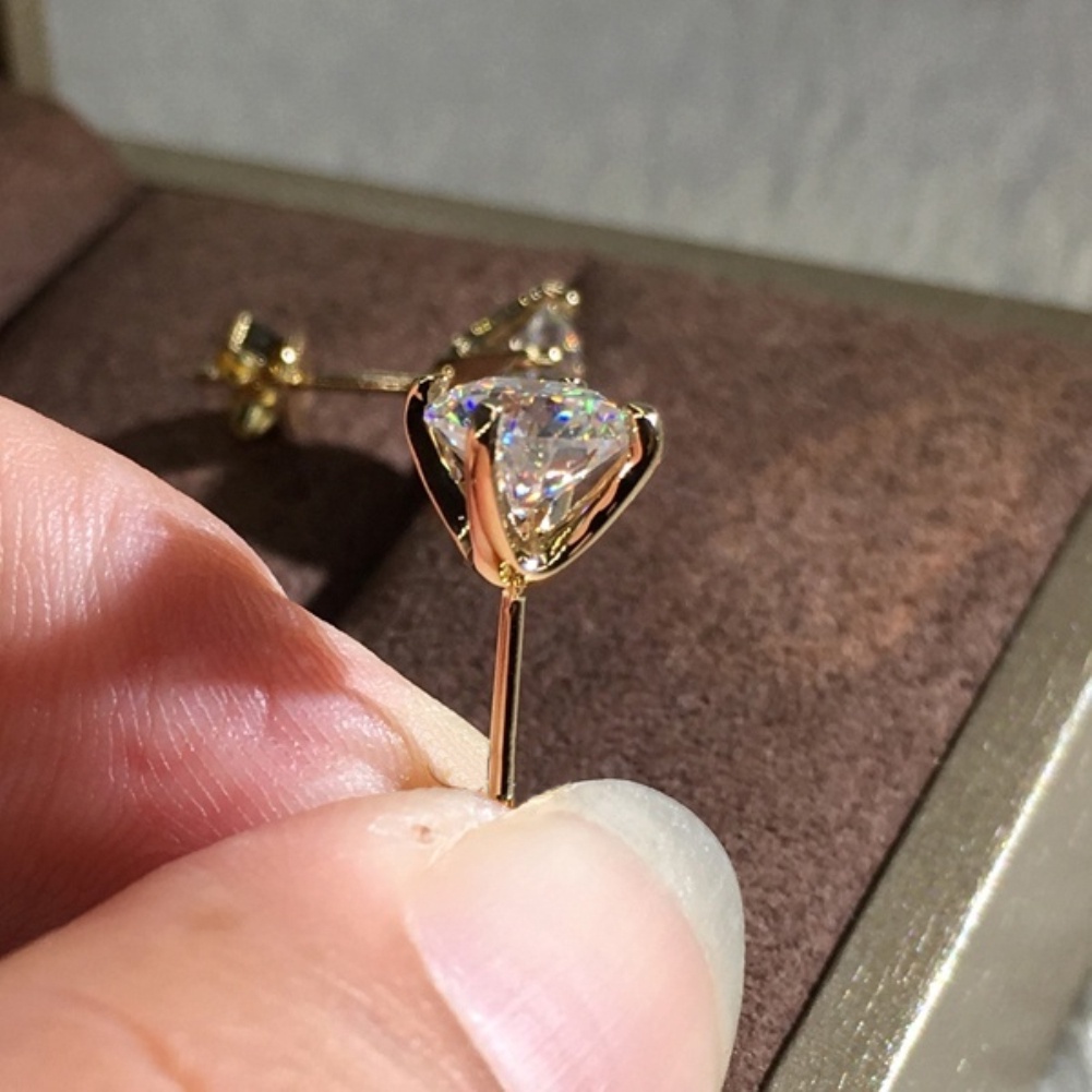 Hu Hu Hu Hu Hu Alat Bantu Pasang Kacamata♡ Anting Stud Cubic Zirconia Bentuk Bulat Untuk Wanita