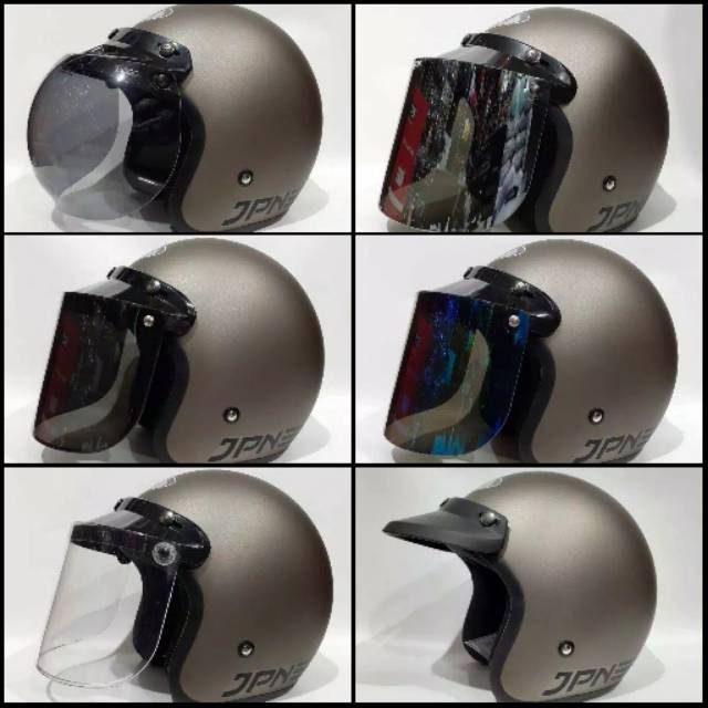 Helm Bogo Retro JPN ARC abu granito doff Kaca Flat/cembung