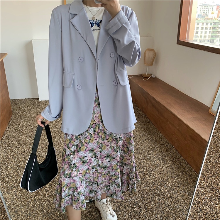 Korea Style Blazer Fashion Wanita Hitam Lengan Panjang Jaket  Minimalis