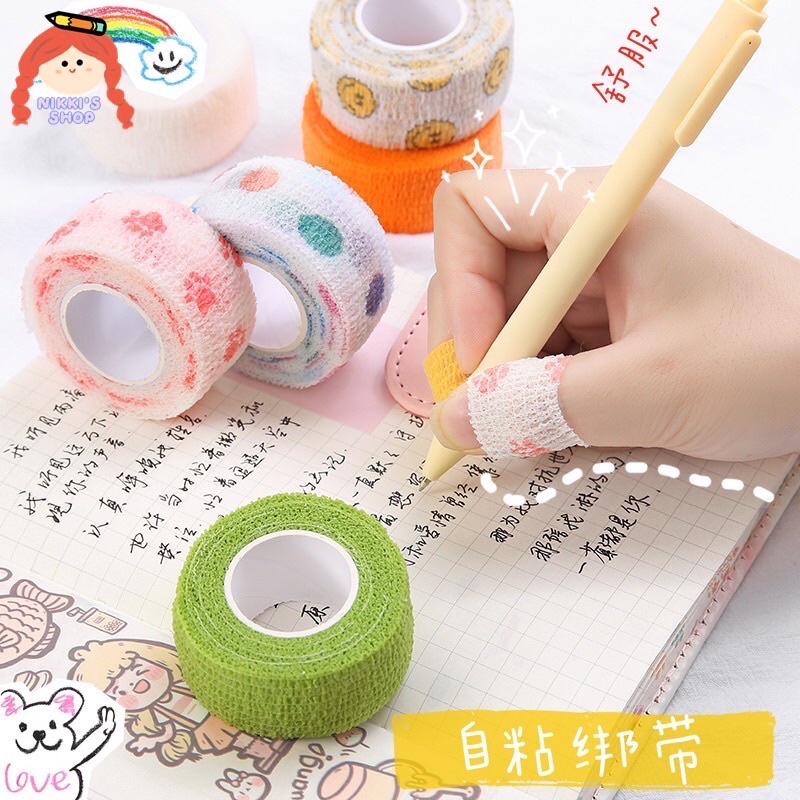 READY - Perban was jari tangan perekat elastis menulis tidak sakit finger lecet wrist tape wristbands putih pink motif hewan bunga buah desain karakter kartun hewan anak perempuan gaya korea kawaii lucu cute aesthetic lembut roll kecil plester stationery