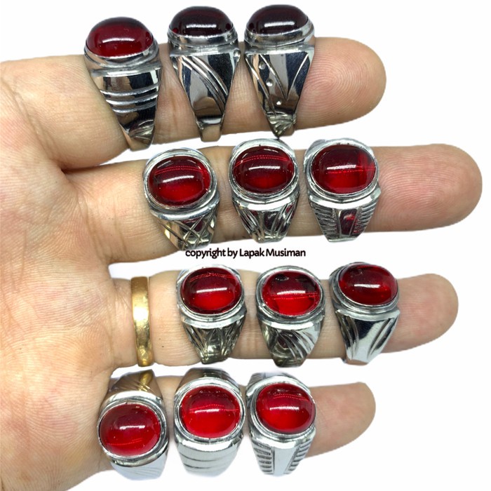 [Bayar di Tempat] Cincin Pria Batu Merah Siam Model Tanam Kode LM 02