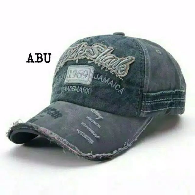 Topi bordir impor casual pria wanita unisex topi rock shark 1969 jamaica