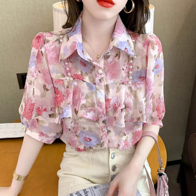 MDLV ~ 7842 Pdk Elinda Short Sleeve Floral Shirt Kemeja Bunga Korea Look Fashion import