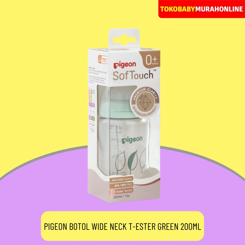 PIGEON BOTOL T-ESTER WIDE NECK 200ML LIGHT GREEN W/ P-PLUS NIPPLE / BOTOL SUSU