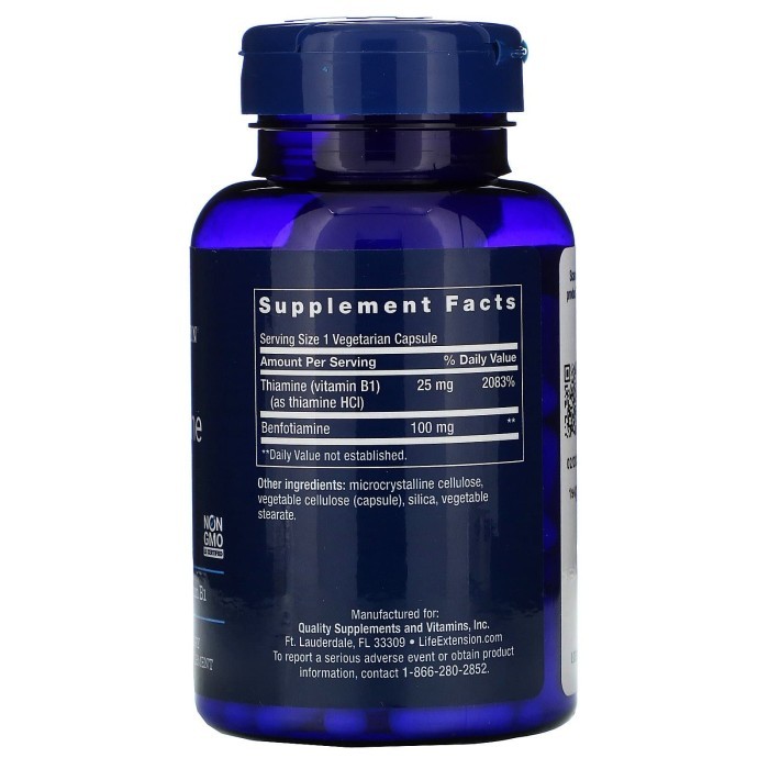 Life Extension Benfotiamine w Thiamine 100Veg Vit B1 Larut Lemak & Air