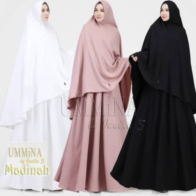 ELKHADIJA Baju Gamis Syari Set Wanita Pesta Jumbo Muslim Murah Polos Kekinian Ummina Madinah KH7014