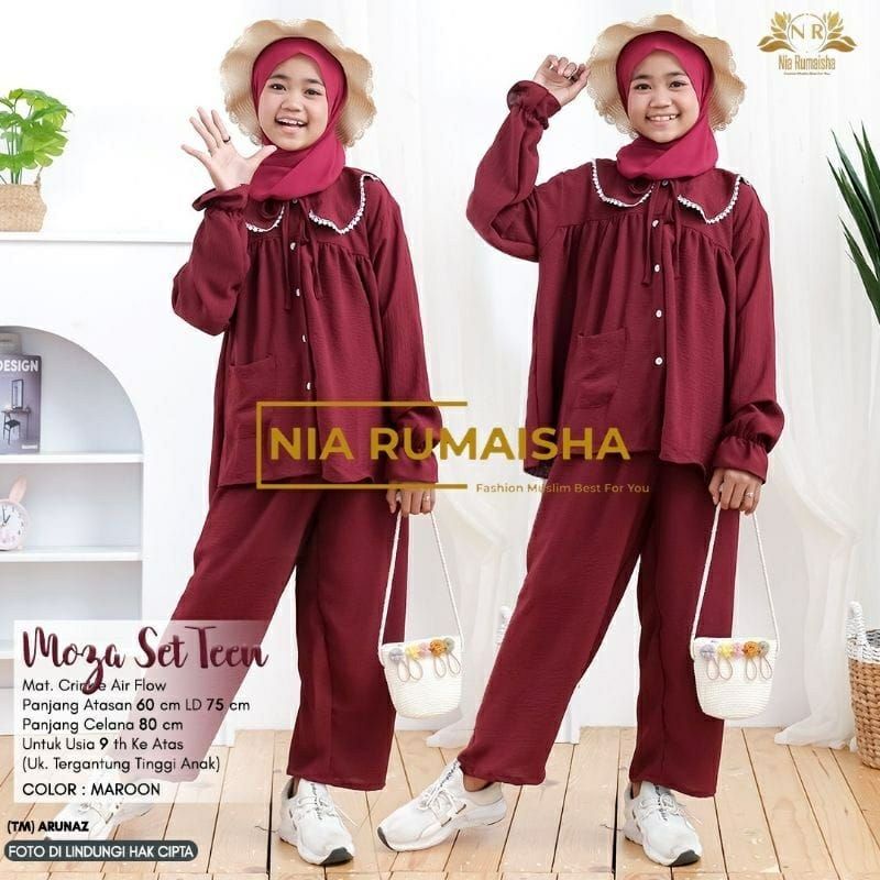 busana muslim anak perempuan usia 9-14 tahun setelan celana + tunik mozza set kids