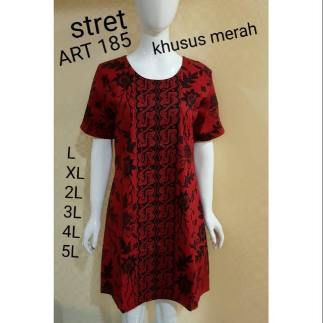DRESS MERAH BATIK COTTON STRETCH JUMBO BIG SIZE