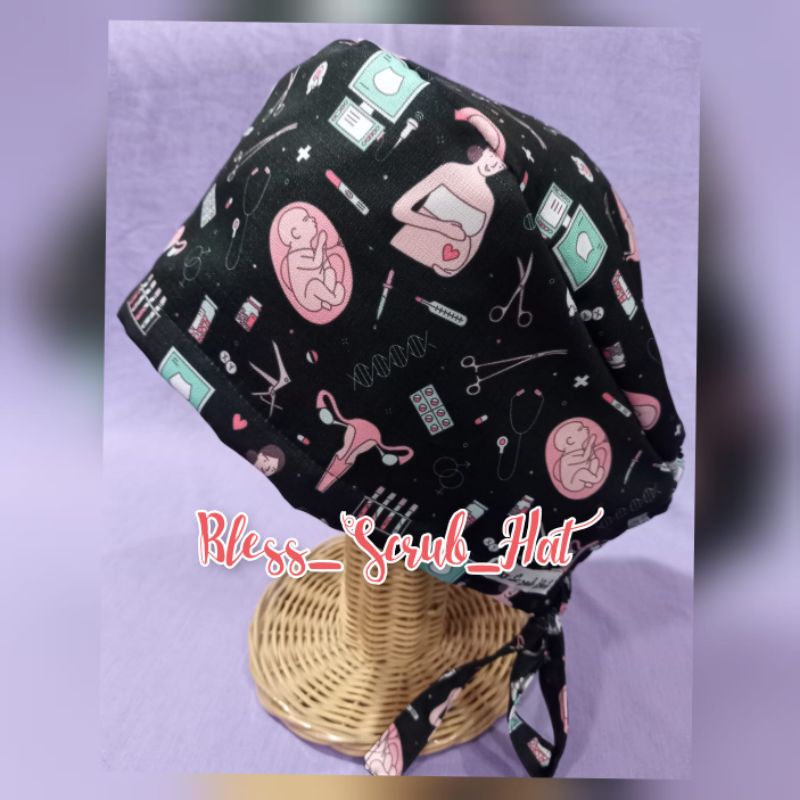 Topi Bedah / Nurse Cap/ Surgical cap/ Topi Motif/Obgyn hitam/Obgyn navi