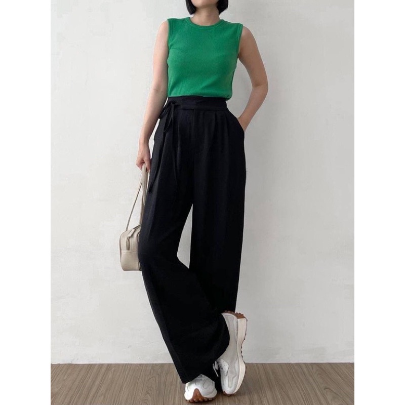 lookatmeofficial • Niki Pants - Celana Kulot Highwaist Bahan Crinkle Dengan Tali