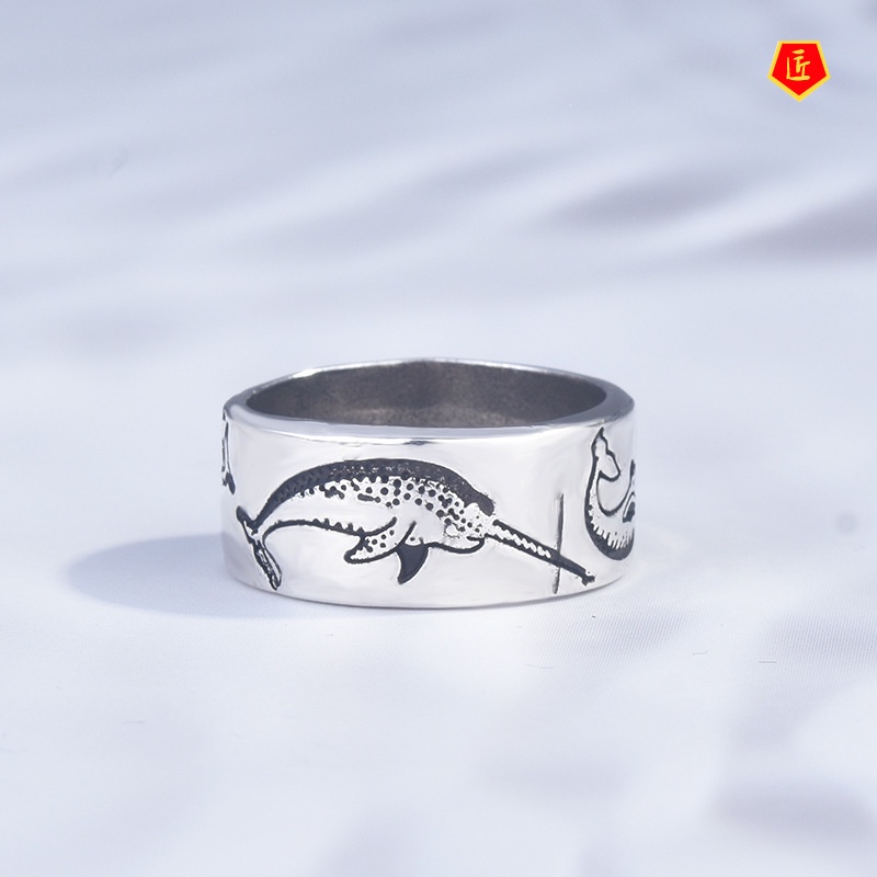 [Ready Stock]Creative Unique S925 Silver New Single Horn Whale Ring