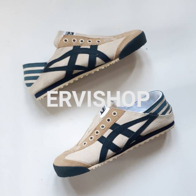 Sepatu wanita asics onitsuka tiger slip on paraty cream navy krem navy wanita sneakers