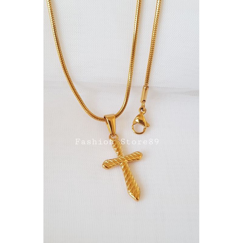 kalung fashion salib import titanium gold white Antikarat Selamanya CN01