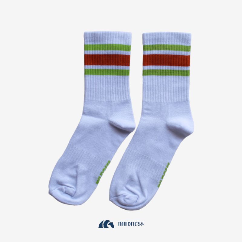 Mildness Kaos Kaki Oldschool Motif Stripe Sungre Socks Pria Wanita Panjang