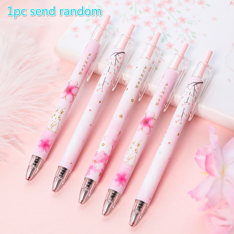 Random Send Sakura Pattern 0.5mm Black Ink Press Signature Gel Pen School Office Stationery Gifts