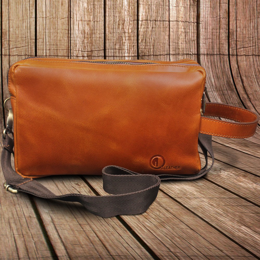 TAS POUCH KULIT ASLI MULTIFUNGSI PUNYA 3 FITUR PEMAKAIAN BERBEDA BAHAN KULIT SAPI ASLI 100% POUCH