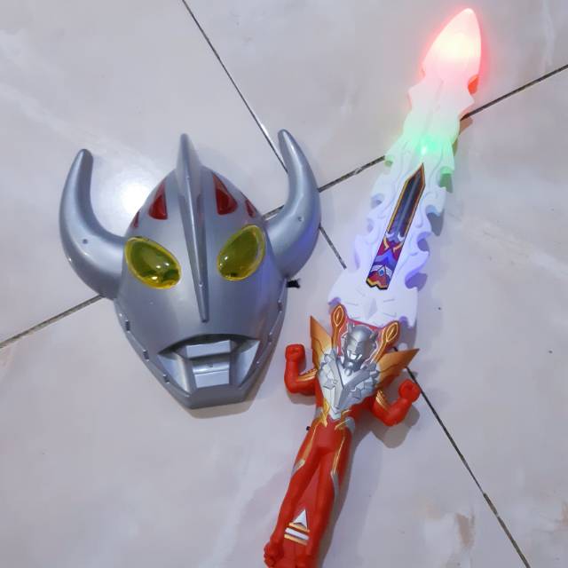 Mainan Set Pedang LED &amp; Topeng Ultraman - Cosplay Mask Anak Edukasi