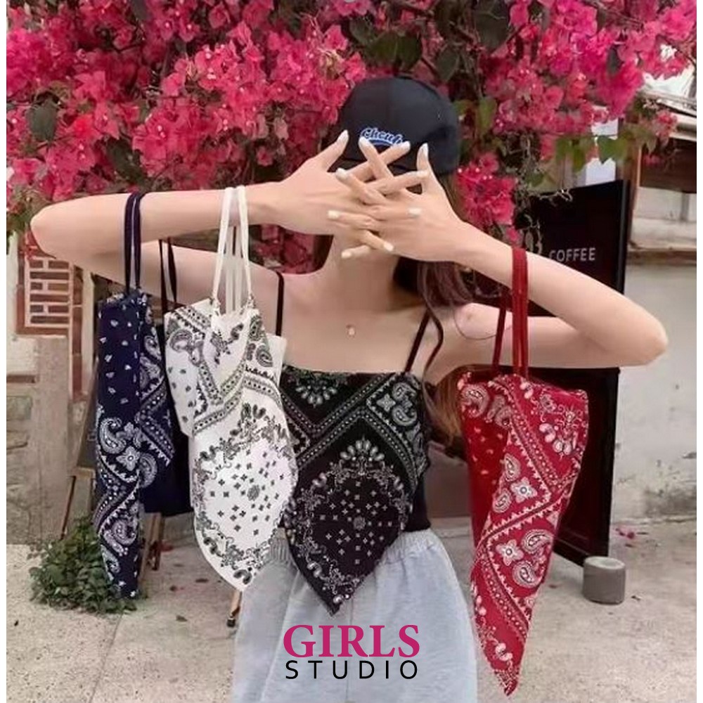 Tank Top Segitiga Model Crop Top Motif Hailey Scarf / Tanktop Atasan Wanita Tanpa Lengan / Tanktop S
