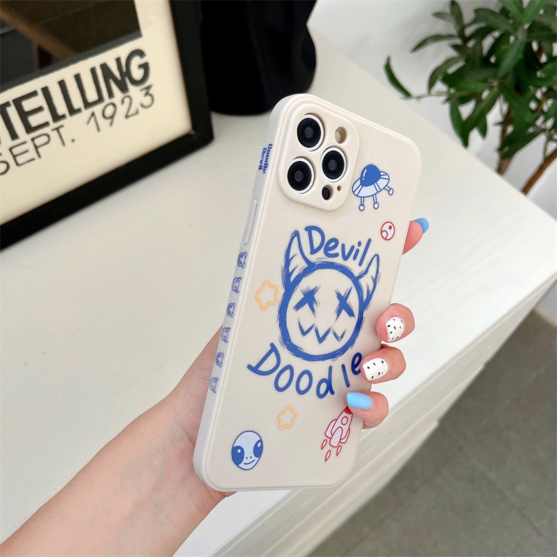 Setan Lucu Monster Kecil Casing Ponsel untuk iPhone 11 Pro Max 12 13 Pro Max Mini X/Xs Max XR 7/8 Plus Se2020 6/6 S Plus Pola Sisi Cair Lembut Silikon Tahan Guncangan Pelindung Casing Ponsel