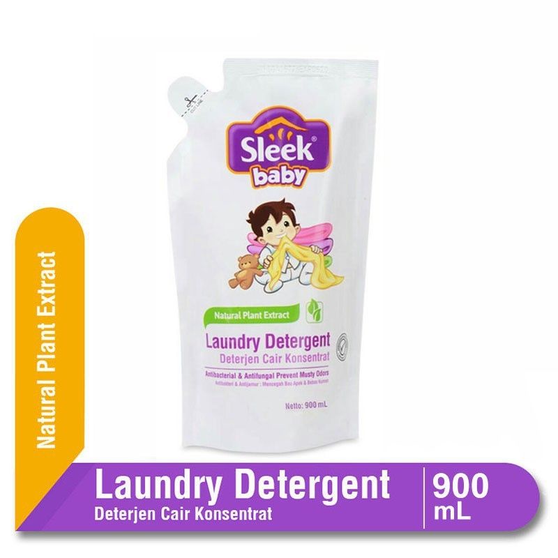 Sleek Baby Detergent Pemebersih Pakaian Bayi Anak Anti Jamur Anti Bakteri Laundry Detergent Pouch 900ml