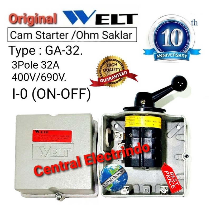 Cam Starter Ohm Saklar 3P GA-32A 7000Watt I-0 (ON-OFF) WELT.