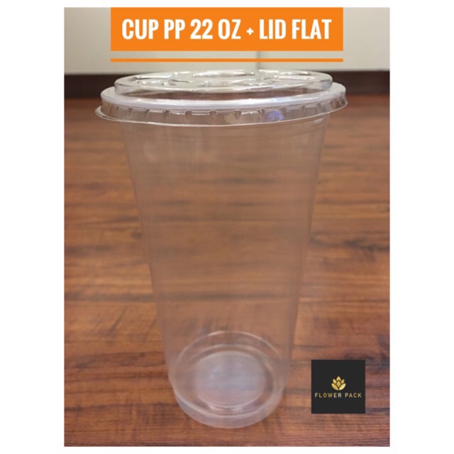 Cup PP 22 Oz INDAH CUP + lid flat / cup PP 22 oz + tutup rata / gelas plastik 22 Oz PP dan tutup rat