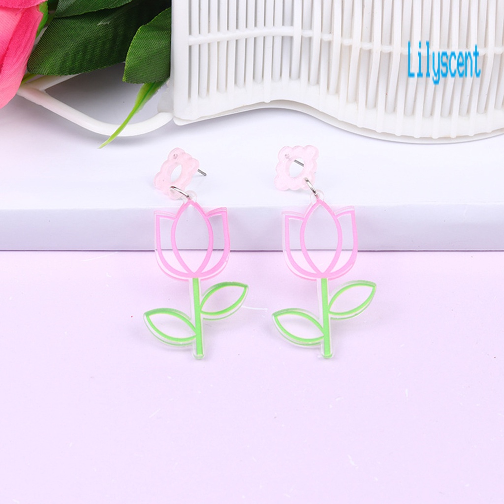 Ls 1 Pasang Anting Tusuk Gantung Desain Bunga Plum Hollow Out Untuk Wanita