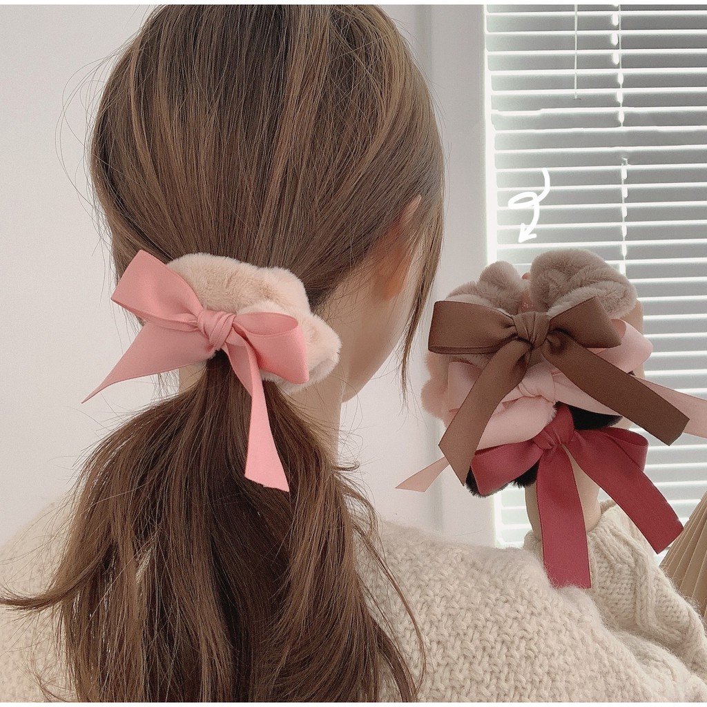 Ikat Rambut Karet Pita Wanita  Fashion Gaya Korea / Srunchie Karet Rambut Aksen Pita Daily Import-7