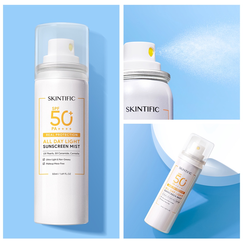★ BB ★ SKINTIFIC All Day Light Sunscreen Mist SPF50 PA++++ | Sunscreen Spray Anti UV Wajah/Body Spray 50ml