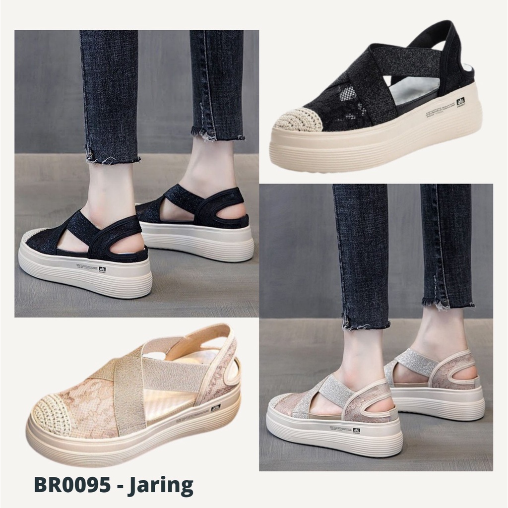 CUCI GUDANG CUCI GUDANG GROSIRTAS &quot;LS&quot; LV0095 Sepatu Sandal Wedges WANITA Import Gliter Silang No Box