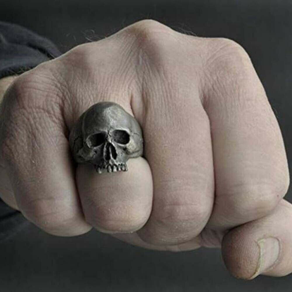 Cincin Tengkorak Gothic Baja Titanium Hitam Antik Perhiasan Fashion Pria Punk Rings