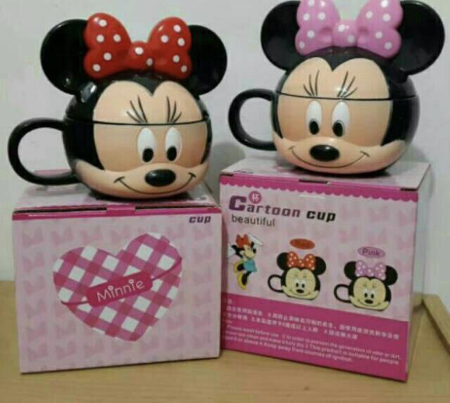 Mug Karakter Minnie Mouse, Mickey Mouse (250ml) Tempat Minum Anak Gelas Lucu Cangkir Plastik Hadiah