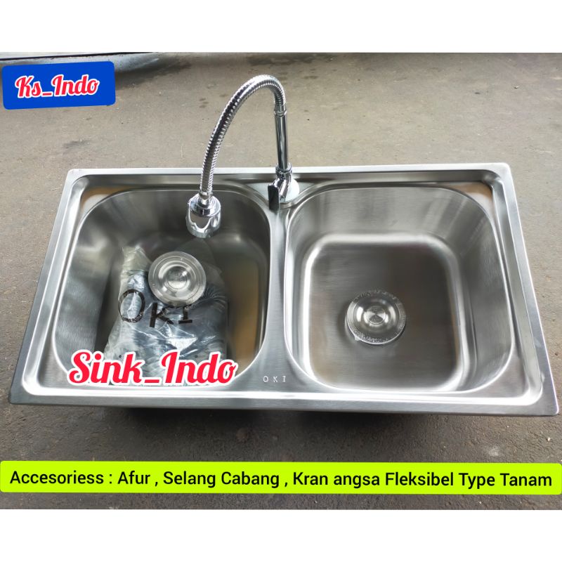 Jual PAKET BAK CUCI PIRING STAINLESS 78 X 42 OKI KITCHEN SINK WASTAFEL