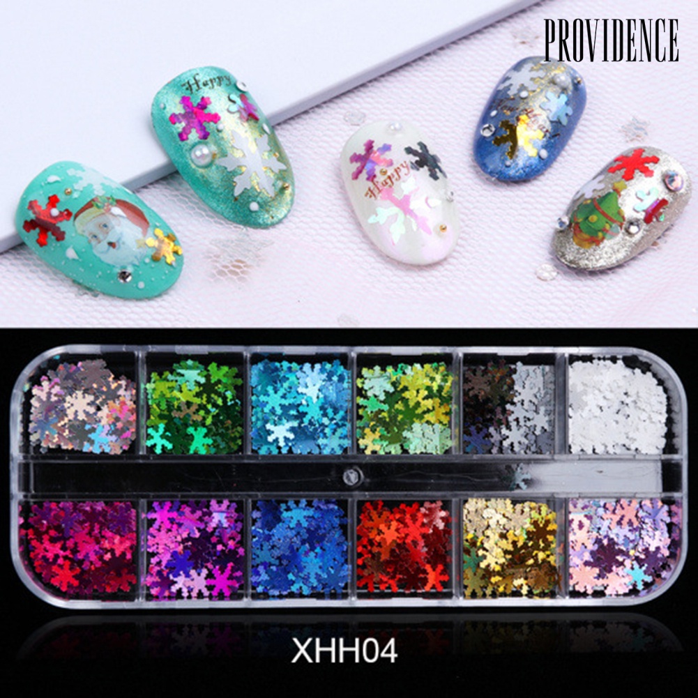 Providence Christmas Decor 12 Grids Multi Color 3D Glitter Snowflake Nail Art Sequins Flake