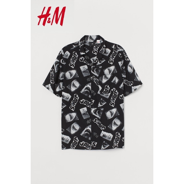 H&amp;M Kemeja Rayon Patterned Resort Shirt Viscose Jaws Bob Marley
