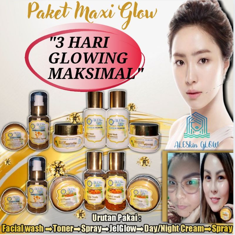 PAKET MAXI GLOW ALESKIN GLOW Skincare Glowing-Paket Perawatan Wajah Korea-Cream Glowing