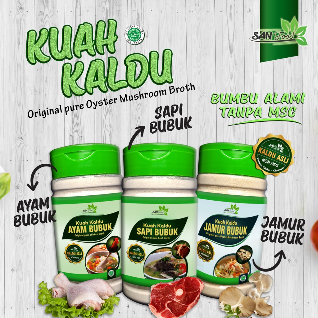 

Sanfood Kuah Kaldu Sapi Bubuk Non Gula-Garam, Non MSG, tanpa pengawet, Anti khawatir