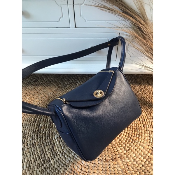 tas leendy kulit asli size 26cm warna biru dongker