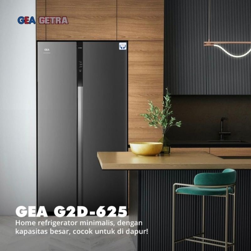 KULKAS GEA 2 PINTU JUMBO SIDE BY SIDE INVERTER TYPE G2D 625 INOX