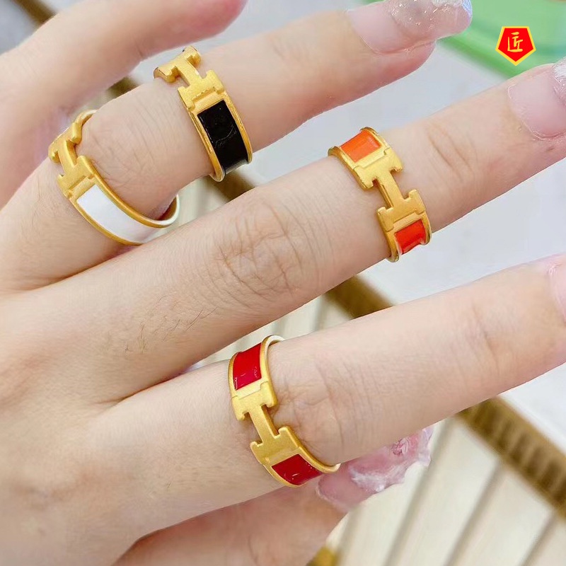 [Ready Stock]Fashion Personality 3D Gold Enamel Letter H Ring