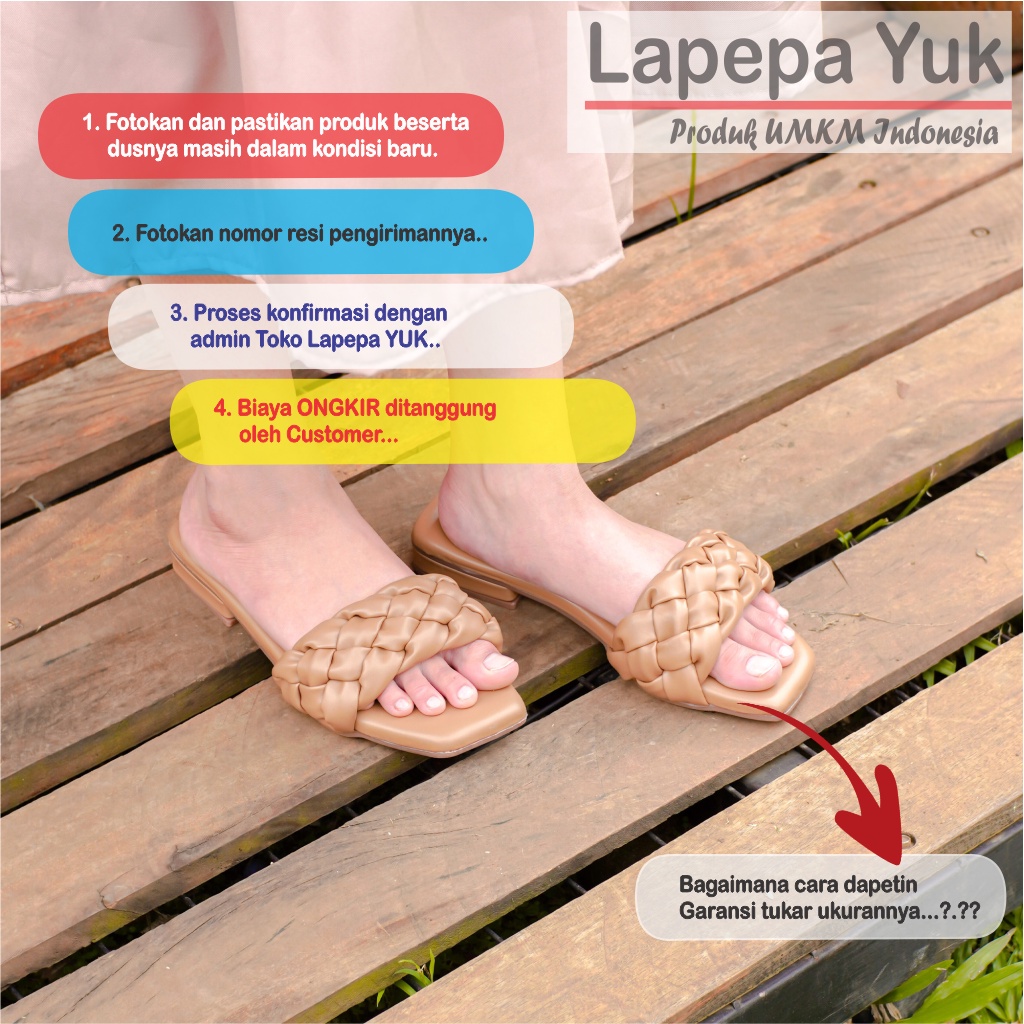 LAPEPA YUK - Sandal Wanita Teplek Selop ALEEA  Sendal Slop Cewek Flat Slip On Tidak Licin Anti Slide Karet Jelly  Size 36 37 38 39 40 Sandal Perempuan Premium Warna LIGHT TAN Soft Brown Coksu Original Kekinian Terbaru Shoes ORI Mall Official Store