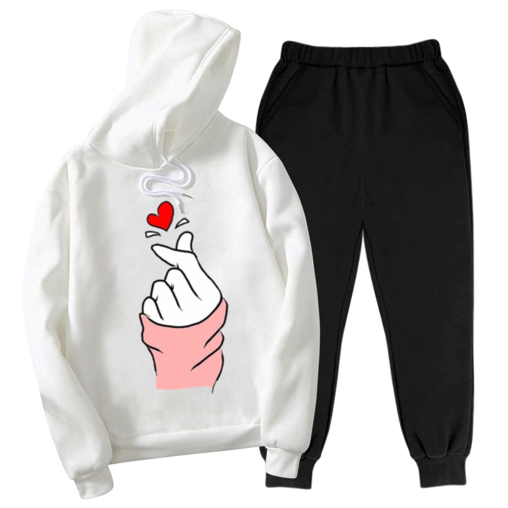 BESS - Setelan Hoodie Wanita Murah / Setelan Hoodie + Jogger Hitam - SARANGHAE