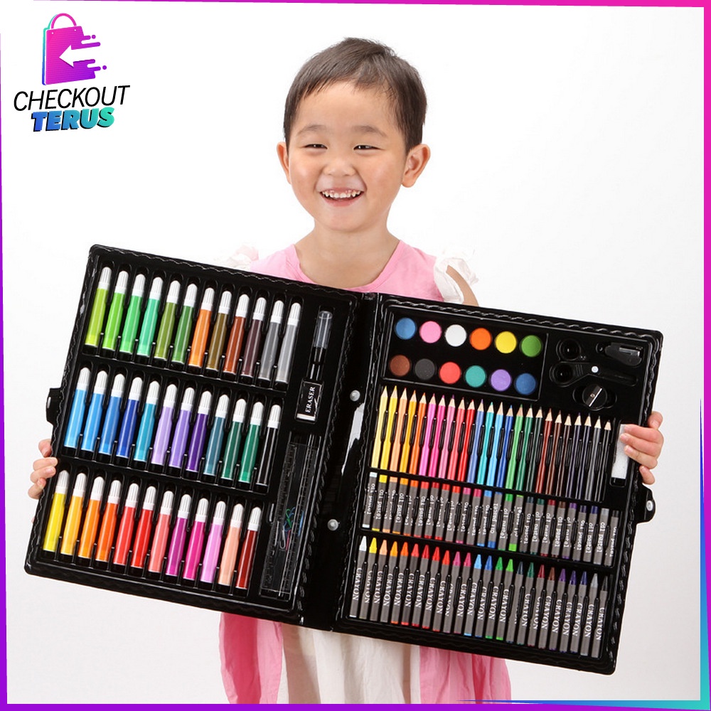 CT A28 Pensil Warna Crayon Set Isi 150PCS Peralatan Menggambar Lukis Mewarnai Anak Kit Colouring Book