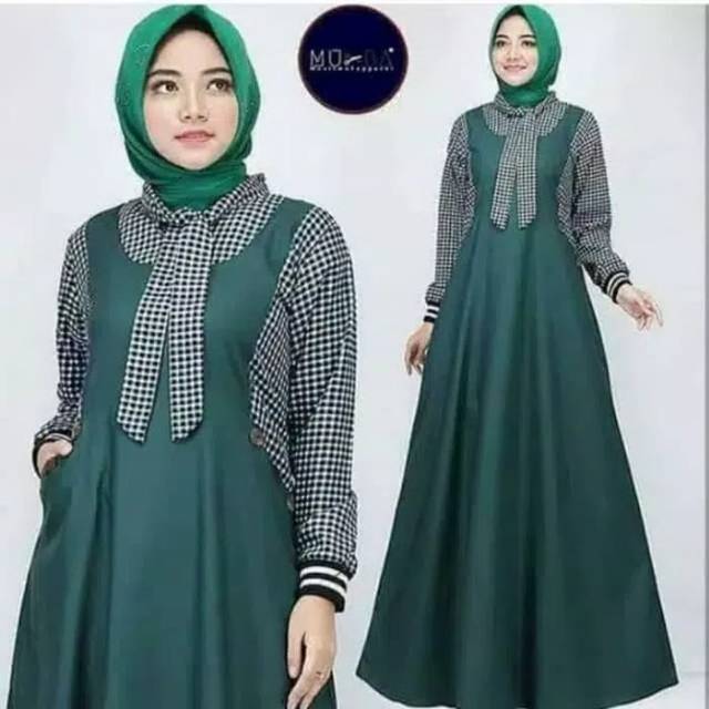 Baju gamis kombinasi kotak