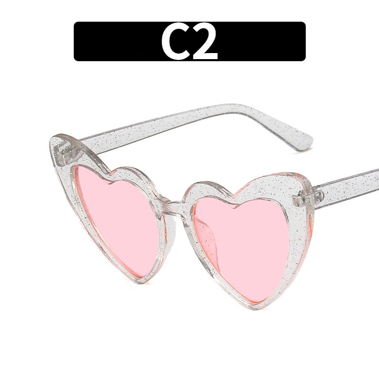 （YUZHU）COD Glitter Love Kacamata Hitam Tren Fashion Kacamata Neon Peach Heart Wanita