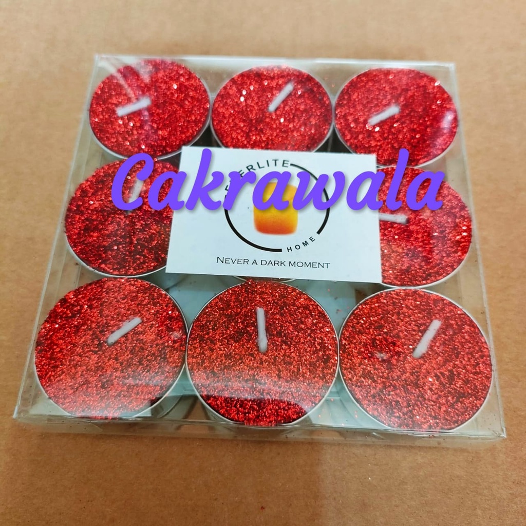 Lilin Tealight Glitter Lilin Dekorasi  Lilin Tablet isi 9 Pcs