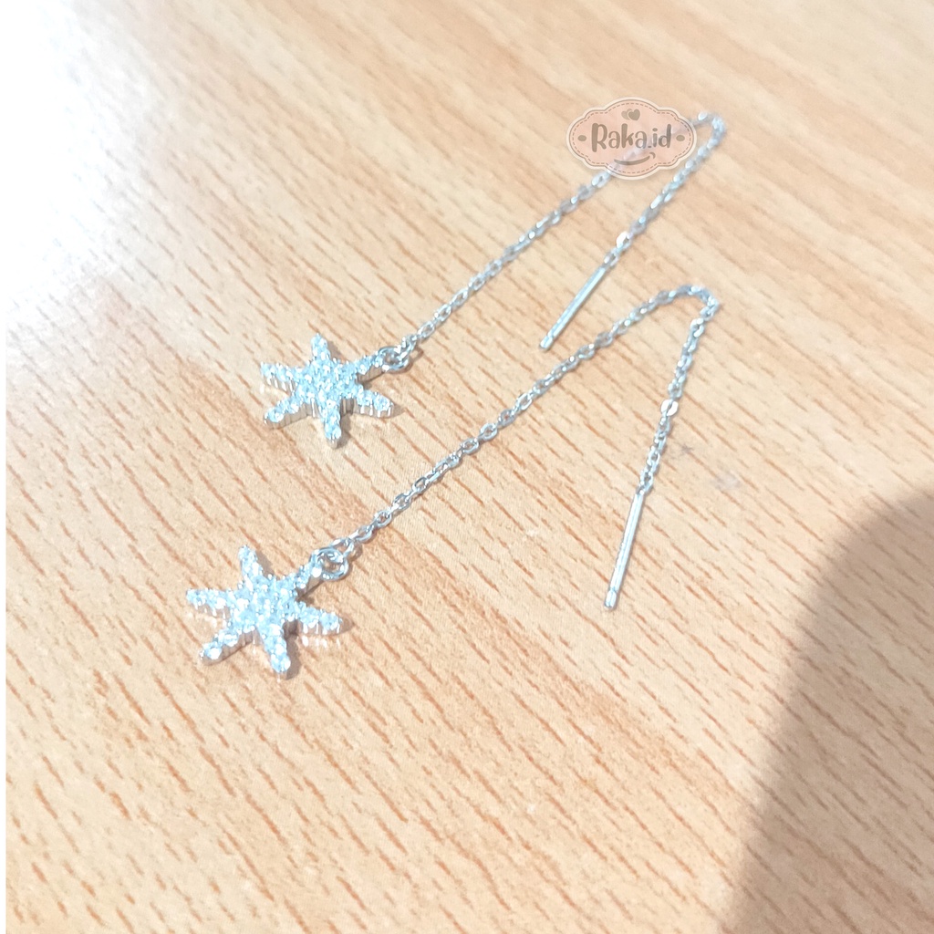 Anting Tusuk Jurai Perak Asli Dewasa Silver 925 Lapis Emas Putih Model Bintang 834