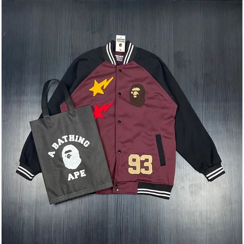 JAKET BOMBER VARSITY BAPE HIGH QUALITY CASUAL HYPE FASHION PRIA