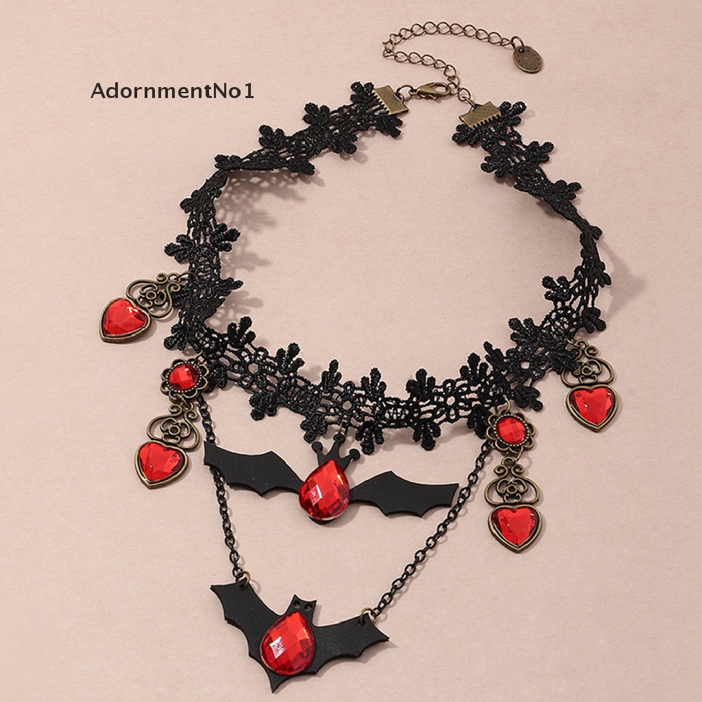 (AdornmentNo1) Kalung Choker Lace Gaya Gothic Motif Kelelawar Aksen Hollow Untuk Perhiasan Wanita / Halloween